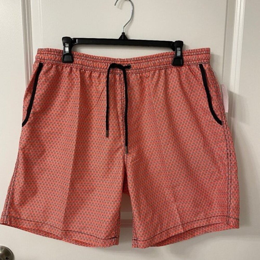 Mr. Swim Trunks Men XXL 2XL Orange Geometric Print Mesh Lined Board Shorts